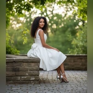 White Jacquard Bow Back Semi-Formal Mini Dress Size 8 ✨ (NWOT)